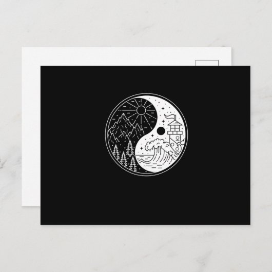 Natuur Waves Mountains Moon Sun Yin Yang Symbol Gi Briefkaart (Voorkant / Achterkant)