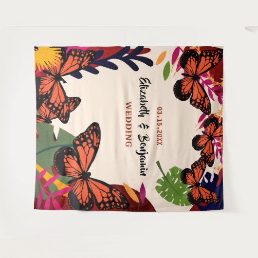 Natuur Wedding Floral Butterflies Foto Wandkleed (Voorkant (horizontaal))