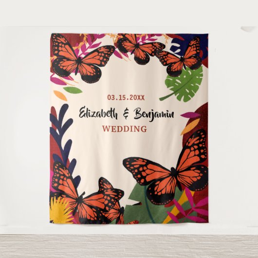 Natuur Wedding Floral Butterflies Foto Wandkleed (Voorkant)