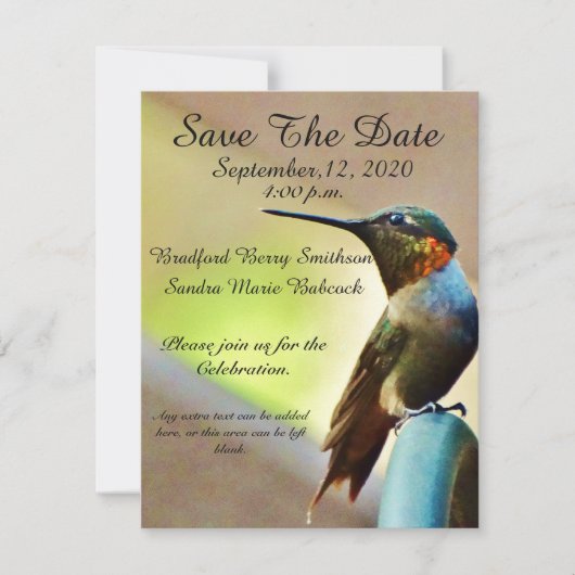 Natuur Wedding Hummingbird Save the Date Uitnodige (Voorkant)