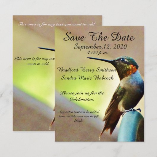 Natuur Wedding Hummingbird Save the Date Uitnodige (Voorkant / Achterkant)