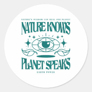 Natuur weet dat de aarde spreekt over milieubesche ronde sticker