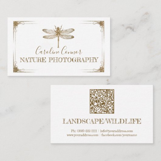 Natuur Wildlife Fotografie Golden Dragonfly Visitekaartje (Voorkant / Achterkant)