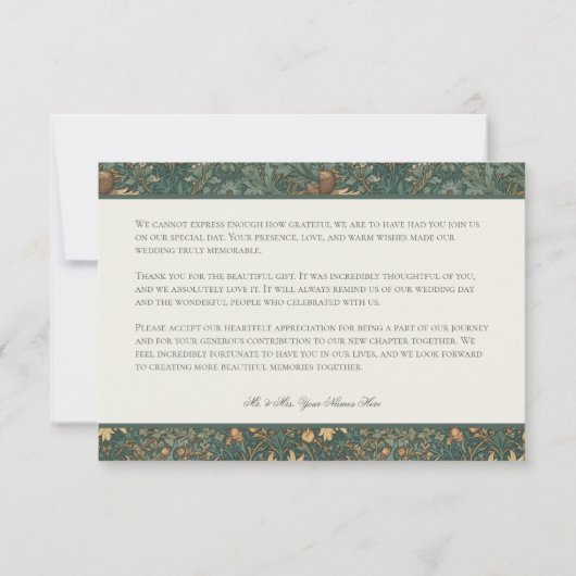  Natuur William Morris Elegant Wedding Bedankkaart (Achterkant)