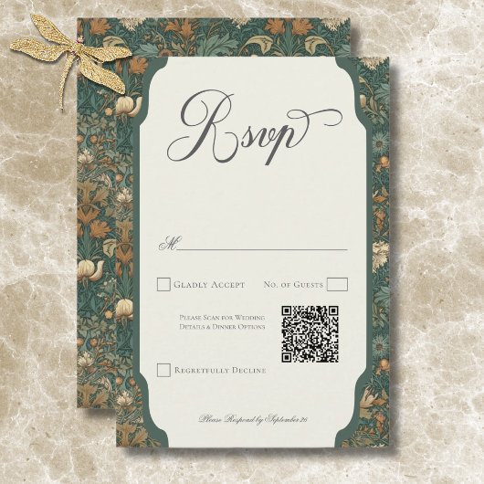  Natuur William Morris Elegant Wedding QR RSVP Kaartje