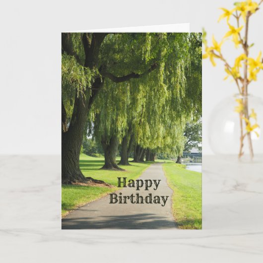Natuur Willow River Pathway Foto Verjaardag Kaart (Gele Bloem)