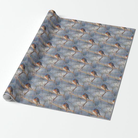 Natuur winterblauwvogel   cadeaupapier (Uitgerold)