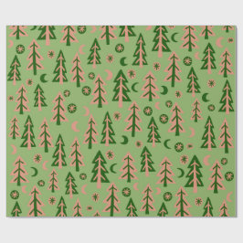 Natuur winterbos Pine Trees Moon Stars Cadeaupapier