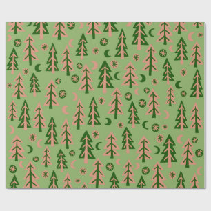 Natuur winterbos Pine Trees Moon Stars Cadeaupapier