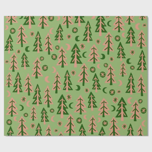 Natuur winterbos Pine Trees Moon Stars Cadeaupapier (Vlak)