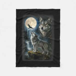 Natuur wolf bos bomen wolven wild dier maan fleece deken