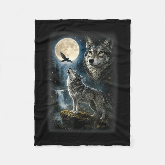Natuur wolf bos bomen wolven wild dier maan fleece deken (Voorkant)