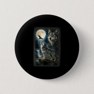 Natuur wolf bos bomen wolven wild dier maan ronde button 5,7 cm