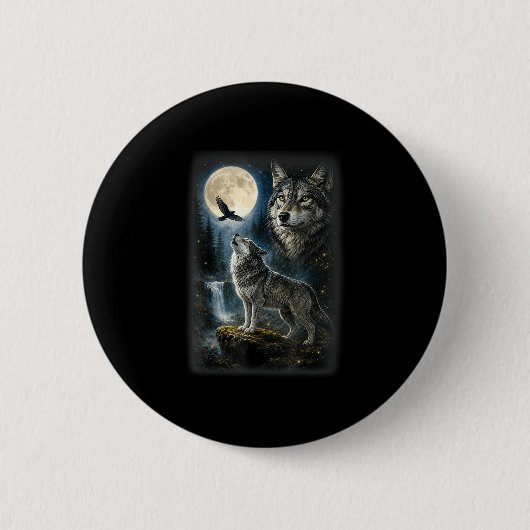 Natuur wolf bos bomen wolven wild dier maan ronde button 5,7 cm (Voorkant)
