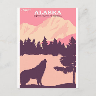 Natuur Wolf Pink Vintage Travel Poster Post Briefkaart