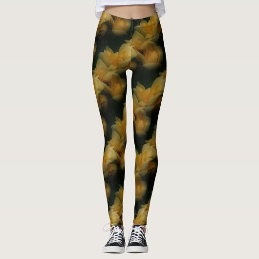Natuur Yellow Rose Flowers Pattern Leggings (Voorkant)