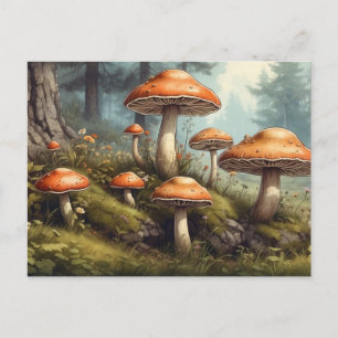 Natuur, zomer bos illustratie met paddestoel briefkaart