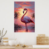 Natuur Zonsondergang Roze Flamingo  Poster (Keuken)