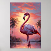 Natuur Zonsondergang Roze Flamingo  Poster (Voorkant)