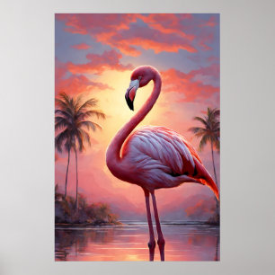 Natuur Zonsondergang Roze Flamingo  Poster