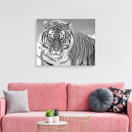Natuur zwarte en witte tijger canvas afdruk (Insitu (Woonkamer))