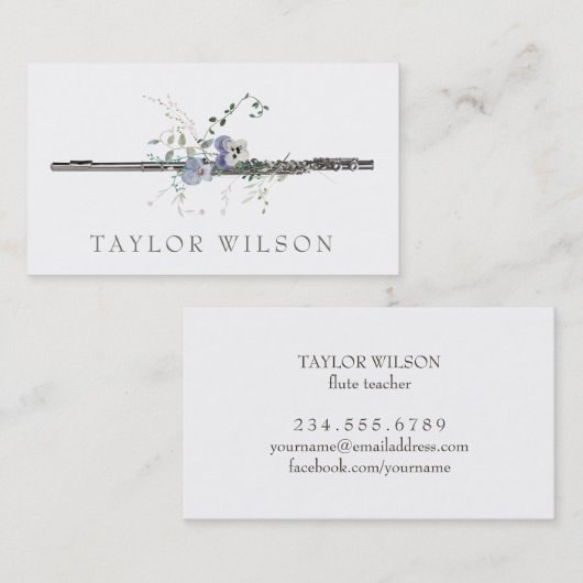 natuurbloemen schenden fluitleraar visitekaartje (Voorkant / Achterkant)