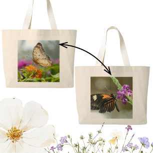 Natuurfotografie Vlinder op Bloem Grote Tote Bag