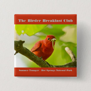 Natuurfotografie Zomer Tanager Vogelaar Vierkante Button 5,1 Cm