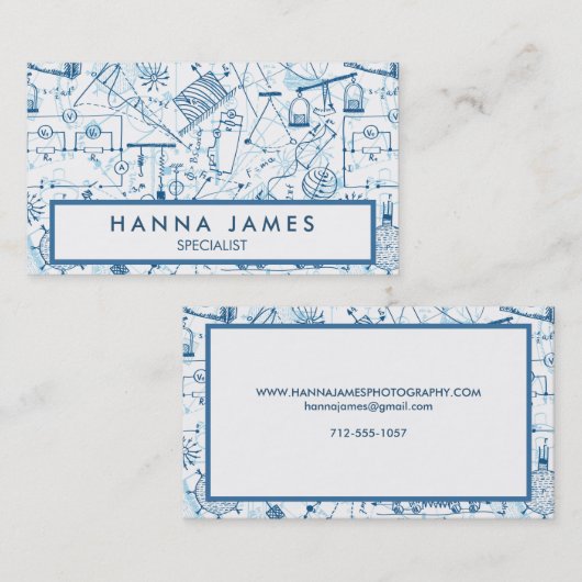 Natuurkunde Doodle Science Schets Gepersonaliseerd Visitekaartje (Voorkant / Achterkant)