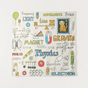 Natuurkunde. Handgetrokken. illustratie. Wandkleed