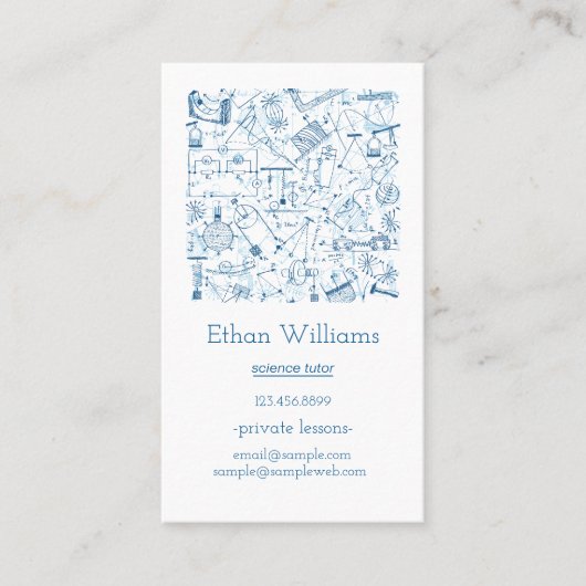 Natuurkunde Wetenschap Doodle Elements Docent Visitekaartje (Voorkant)
