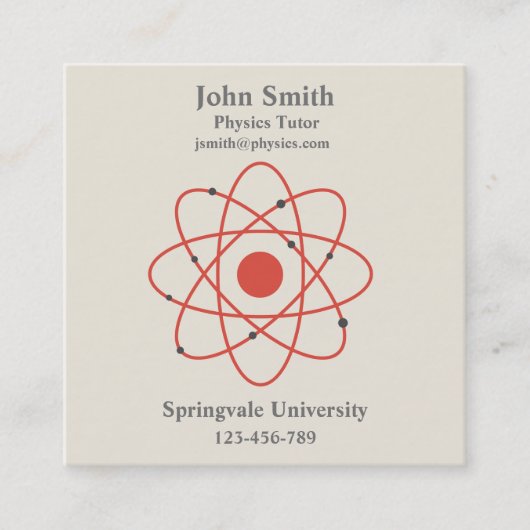 natuurkundedocent natuurwetenschappen vierkante visitekaartje (Voorkant)