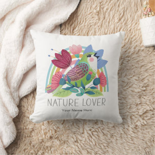Natuurliefhebber Waterverf Vogel Bloemen Regenboog Kussen