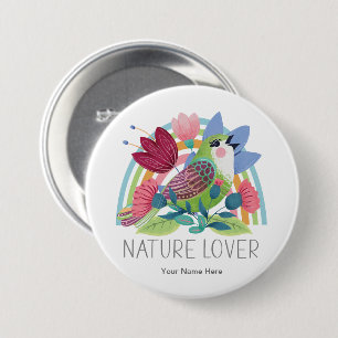 Natuurliefhebber Waterverf Vogel Bloemen Regenboog Ronde Button 7,6 Cm