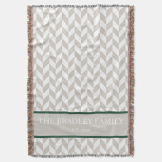 Natuurlijk + Beige + Groen Herringbone Gezellig Th Deken