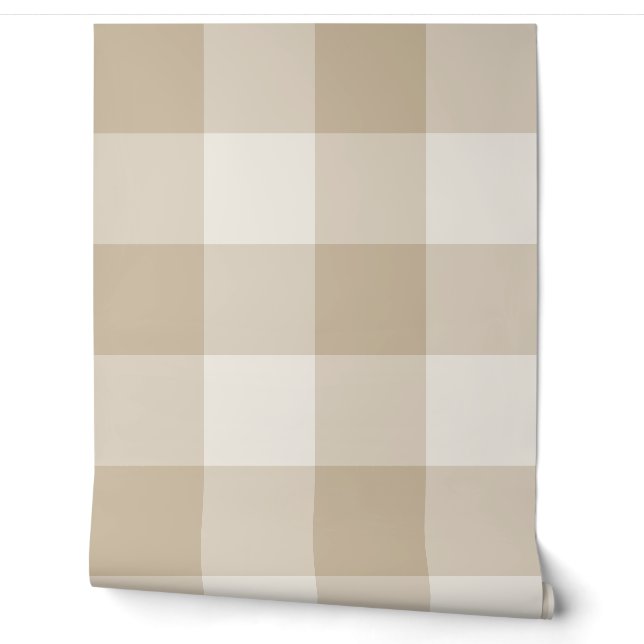 Natuurlijk Beige Jumbo Geruit Gingham Behang (Afrollen)