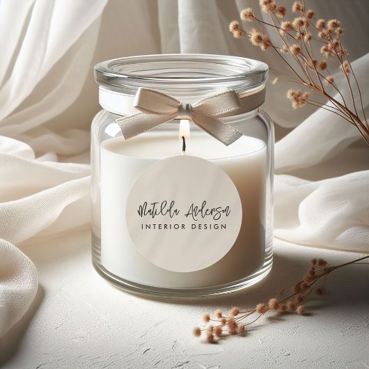 Natuurlijk beige modern minimaal elegant script ronde sticker