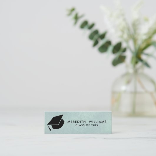 Natuurlijk blauw Afstudeerder Pet Afstuderen Invoe Mini Visitekaartje (Staand voorkant)