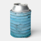 Natuurlijk blauw hout, gestructureerde achtergrond blikjeskoeler (Blikje Voorkant)