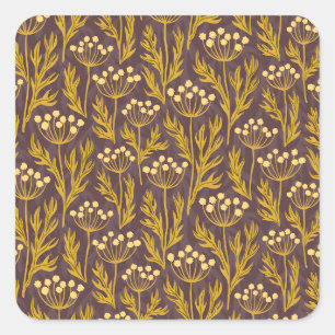 Natuurlijk Bloemmotief: Gouden Accenten Donker Can Vierkante Sticker
