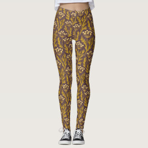 Natuurlijk Bloemmotief: Gouden Accenten Donkere Ca Leggings