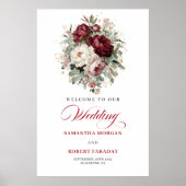 Natuurlijk Boho Marsala Bloemig Groene Welkomstbor Poster (Voorkant)