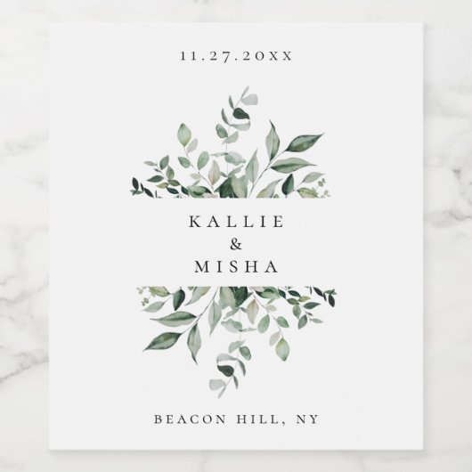 Natuurlijk botanisch bladframe wijn etiket (Enkel label)