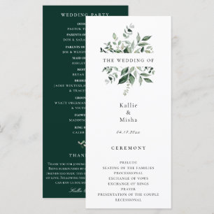 Natuurlijk botanisch groen Huwelijksprogramma Programmakaart