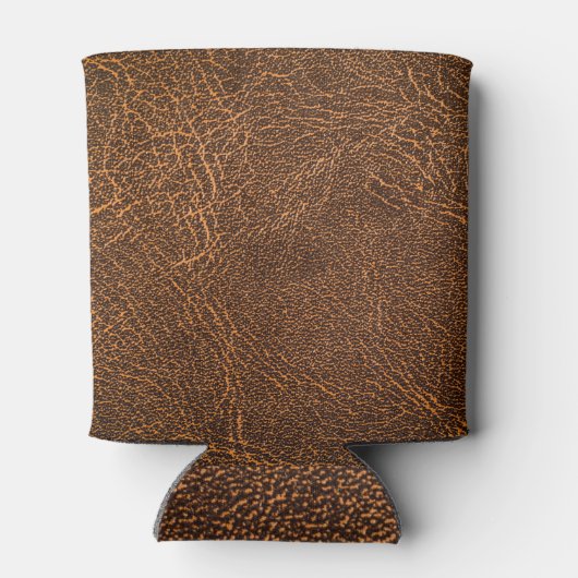 Natuurlijk bruin leer: getextureerde achtergrond blikjeskoeler (Achterkant)