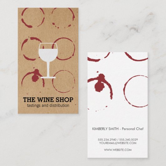 Natuurlijk bruin met wijnvlekken en glas visitekaartje (Voorkant / Achterkant)