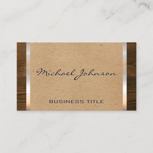 Natuurlijk Bruin | Metaal Glanzende Afwerking Hout Visitekaartje (Voorkant)