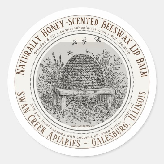 natuurlijk gecentreerde bijenwas met balm en bijen ronde sticker (Voorkant)