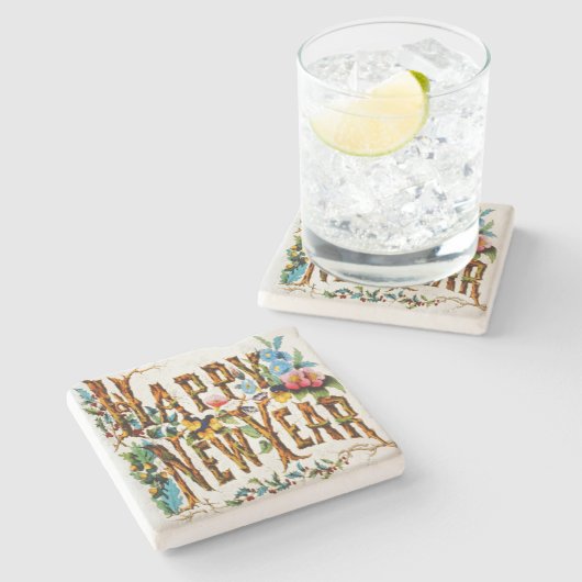 natuurlijk gelukkig nieuwjaar stenen onderzetter (Zijkant)