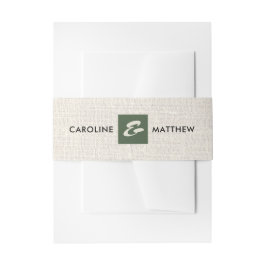 Natuurlijk | Green Burlap Texture Wedding Uitnodigingen Wikkel